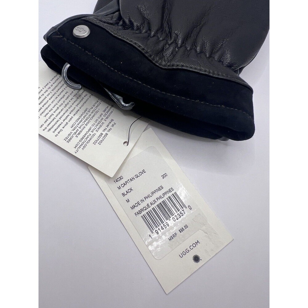 Ugg Men’s Black Faux Fur Lined Captain Pieced Genuine Leather Glove Warm New $95 - Picture 3 of 6